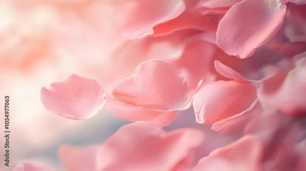 A delicate dance of pink rose petals swirling in the breeze, isolated on a soft pastel A delicate dance of pink rose petals swirling in the breeze, isolated on a soft pastel
