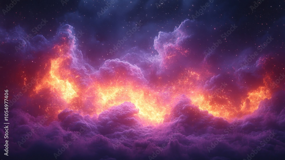 Naklejka premium Fiery Cosmic Clouds in a Starry Night Sky