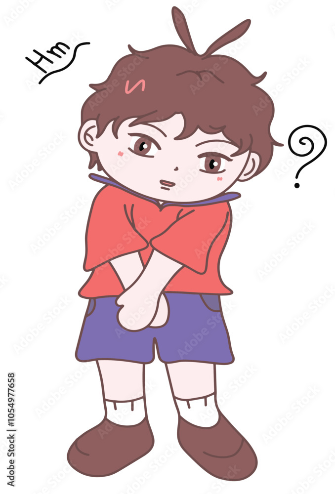 Little boy is wondering, illustration vector, eps, cartoon Little boy is wondering, illustration vector, eps, cartoon