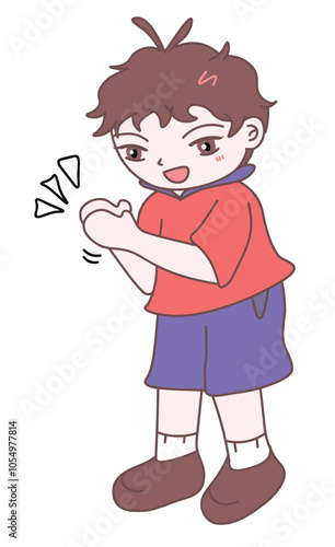 A boy is clapping his hands and applauding, illustration vector, eps, cartoon