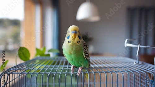 A Lovebird Sitting on a cage 