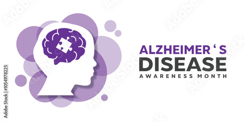 National Alzheimers Disease Awareness Month. Human and brain. Great for cards, banners, posters, social media and more. White background.