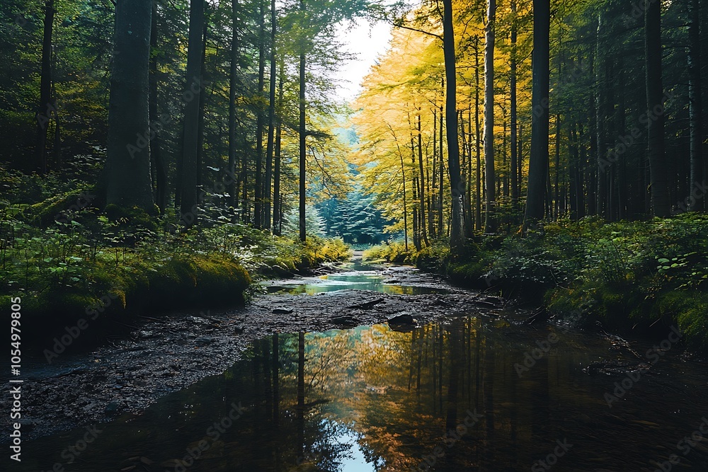 Obraz premium Forest Stream Reflection