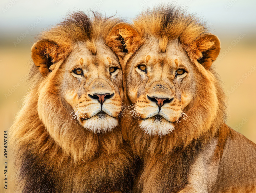 Majestic Lions Lounging in Serene Landscape Majestic Lions Lounging in Serene Landscape