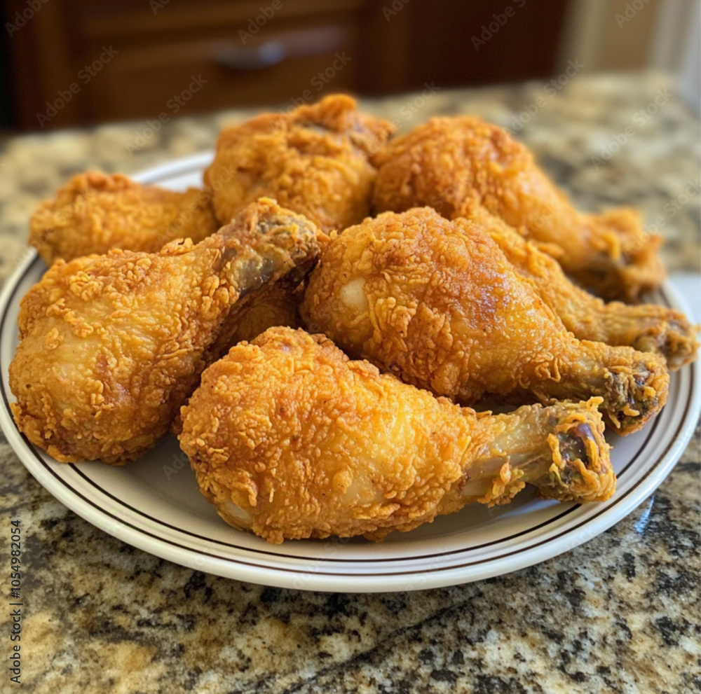 roasted chicken on a plate, crispy fried chicken drumsticks, with sauce roasted chicken on a plate, crispy fried chicken drumsticks, with sauce