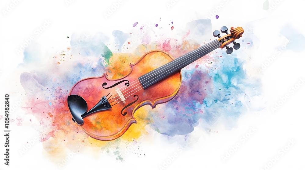Fototapeta premium Vibrant violin surrounded by colorful splashes