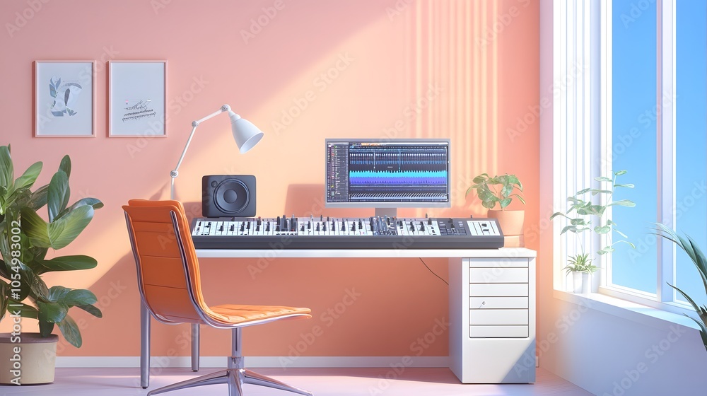 Modern music studio with vibrant decor and technology Modern music studio with vibrant decor and technology