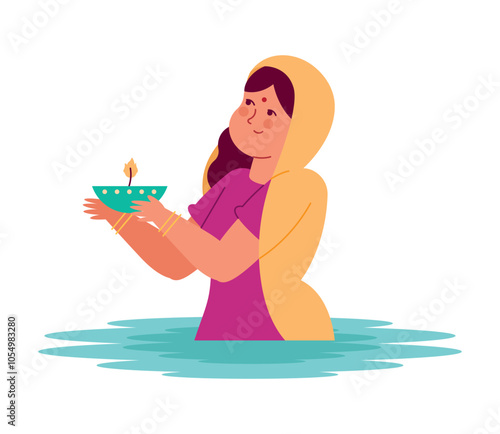 woman celebrating chhath puja an honor to sun god