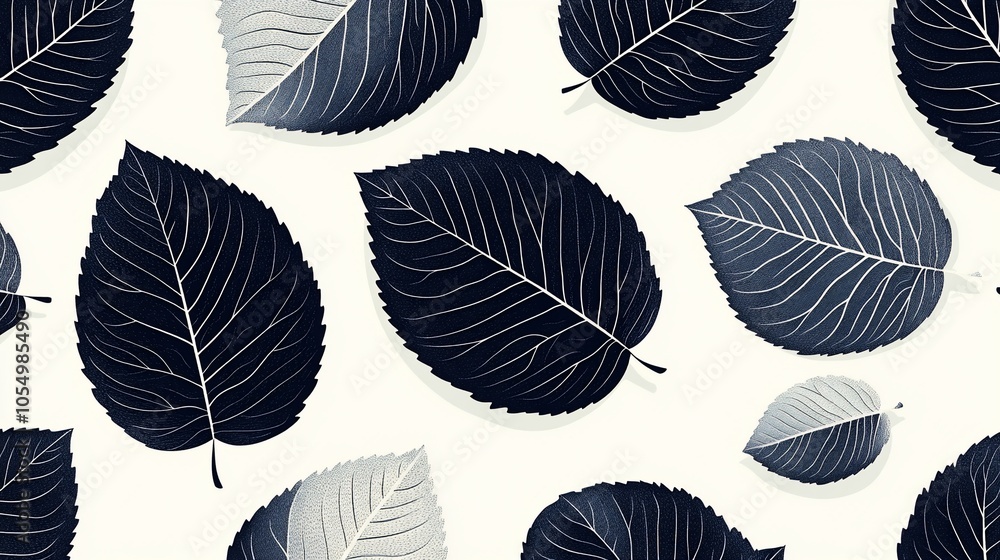Obraz premium A patterned design featuring various leaves in dark tones on a light background.