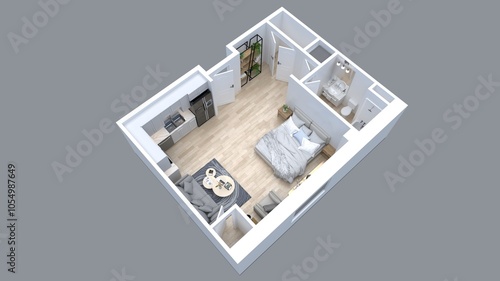 Billede på lærred 3d floor plan rendering for One bedroom ,kitchen, living , and Bathroom
