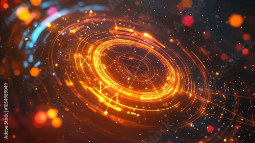 Wallpaper Mural A futuristic zodiac wheel with glowing lines, set on an abstract background of bright, geometric shapes and stars. Torontodigital.ca