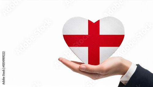 手で持っているイングランドの国旗のハート(Heart of England flag held in hand.) 