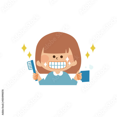 歯磨きをする子供　かわいいイラスト素材