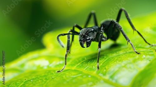 Black Ant on Green Leaf