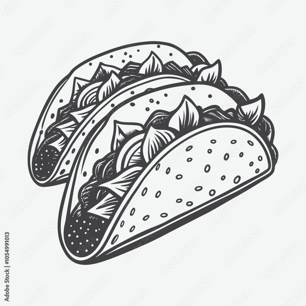 Tacos Silhouette Vector Art Illustration Isolated on White Background Mexican Food Clipart Design Tacos Silhouette Vector Art Illustration Isolated on White Background Mexican Food Clipart Design