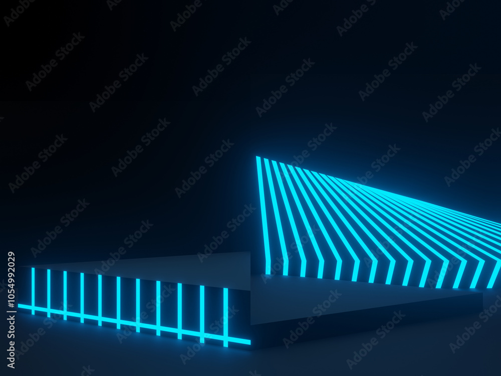 Obraz premium 3D blue neon and black background