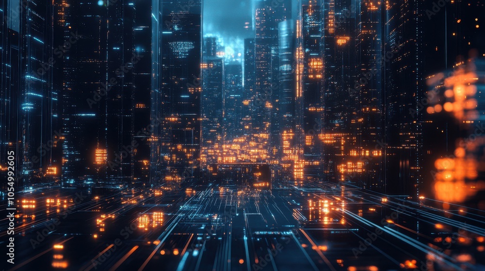 Modern city with a futuristic overlay of lines and dots, Modern city with a futuristic overlay of lines and dots,