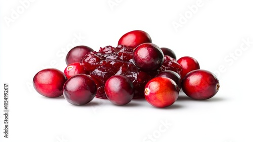 Fresh cranberries with a rich cranberry sauce, highlighting their vibrant colors and juicy texture, perfect for seasonal recipes.