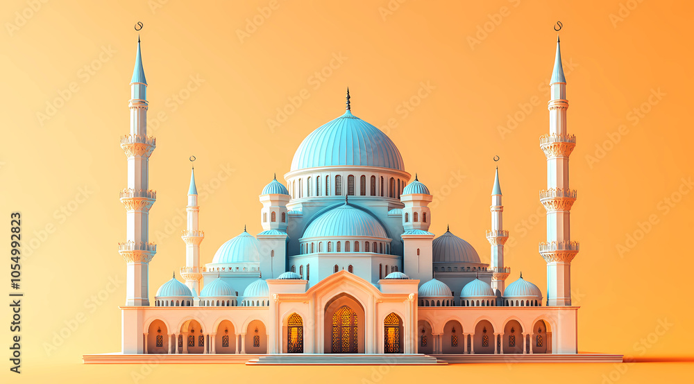 Obraz premium A Singular Medium-Blue Mosque Building: Celebrating Islamic Architecture