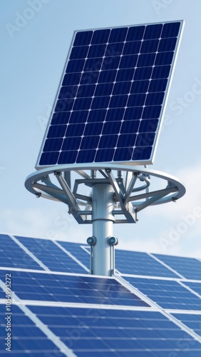 Blue rotating solar panels tilted axis tracker future innovation energy concept solar panel Ultra realistic Photorealistic  photo