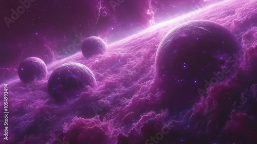 A Cosmic Landscape with Purple Planets and Nebulae