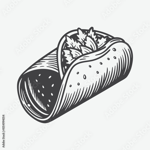 Burrito Silhouette Vector Art Isolated Illustration on White Background Perfect for Mexican Food Designs