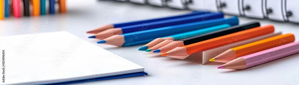 Obraz premium Modern desktop organizer with pens and pencils on a white desk, paired with a minimalist calendar and notebook, perfect for a bright, functional workspace