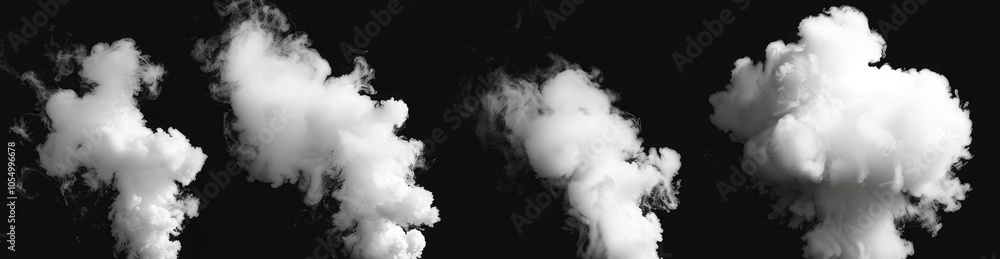 Naklejka premium A set of white smoke clouds isolated on a black background