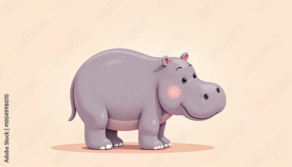 Happy Hippo Illustration, Laid-back Mood, Gentle Giant Against Neutral Background Happy Hippo Illustration, Laid-back Mood, Gentle Giant Against Neutral Background