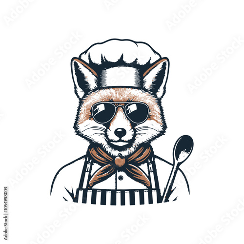 Retro Fox Chef vector illustration mascot logo. A cartoon fox chef is holding a spatula illustration. Fox chef logo design
