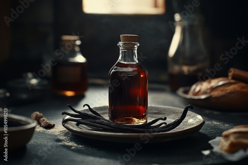 Elegant Vanilla Extract in Rustic Setting