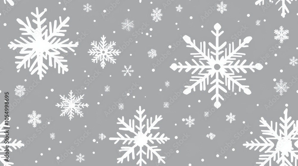 Fototapeta premium White Snowflake Line Art on Light Gray.