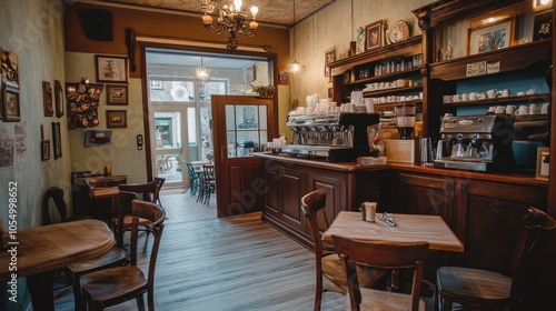 interior with wooden furnishings, cozy atmosphere, and classic coffee