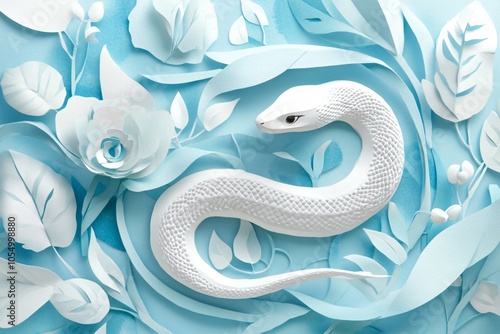 Elegant Paper Cut Illustration of a Serpent and Foliage