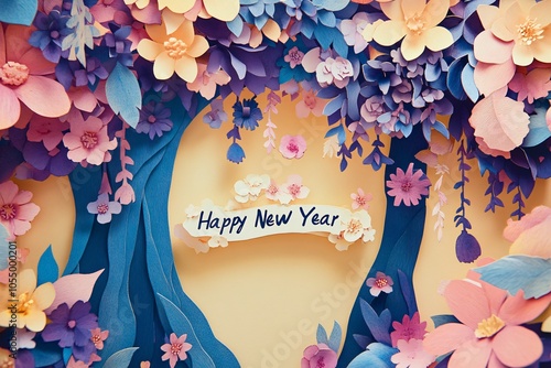 Colorful Paper Cut Artwork for New Year Celebration