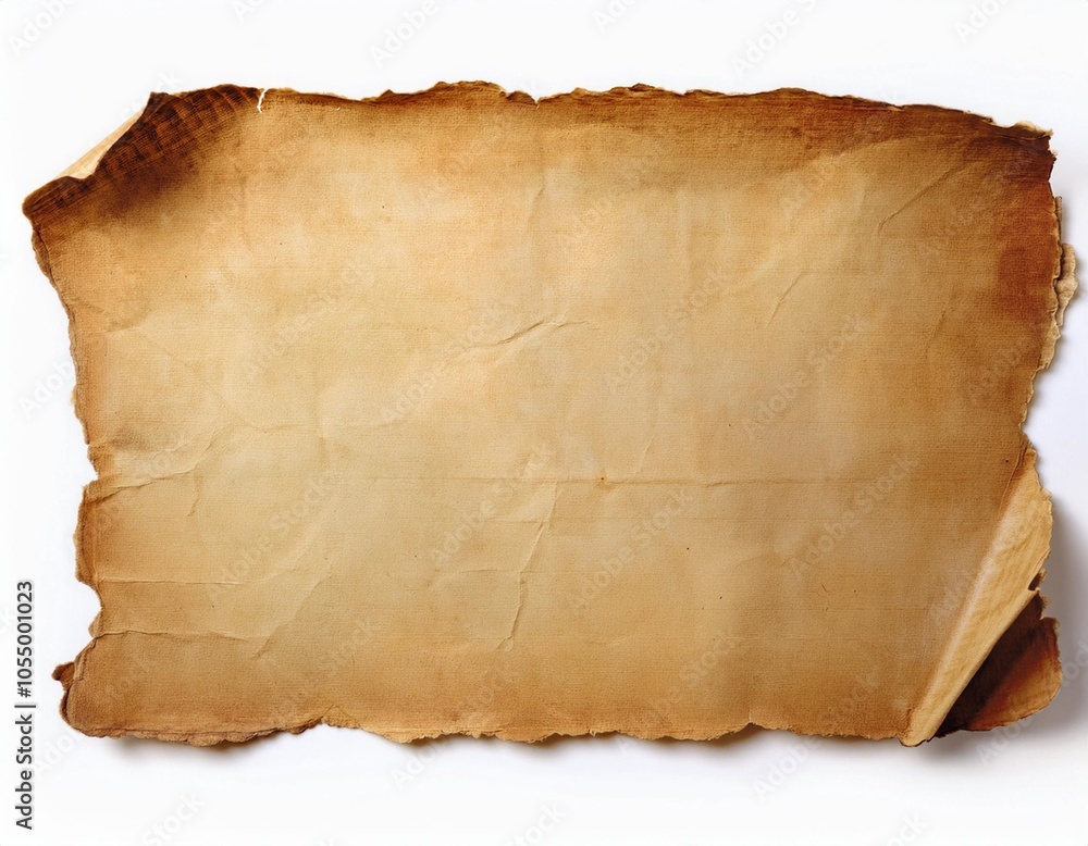 Aged and weathered parchment paper with torn edges, creating a rustic and nostalgic feel Aged and weathered parchment paper with torn edges, creating a rustic and nostalgic feel
