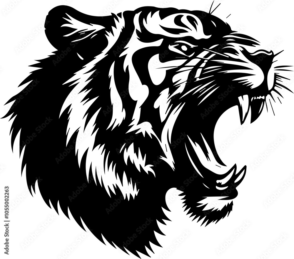 Silhouette of a Royal Bengal Tiger head vector art illustration with a white background Silhouette of a Royal Bengal Tiger head vector art illustration with a white background