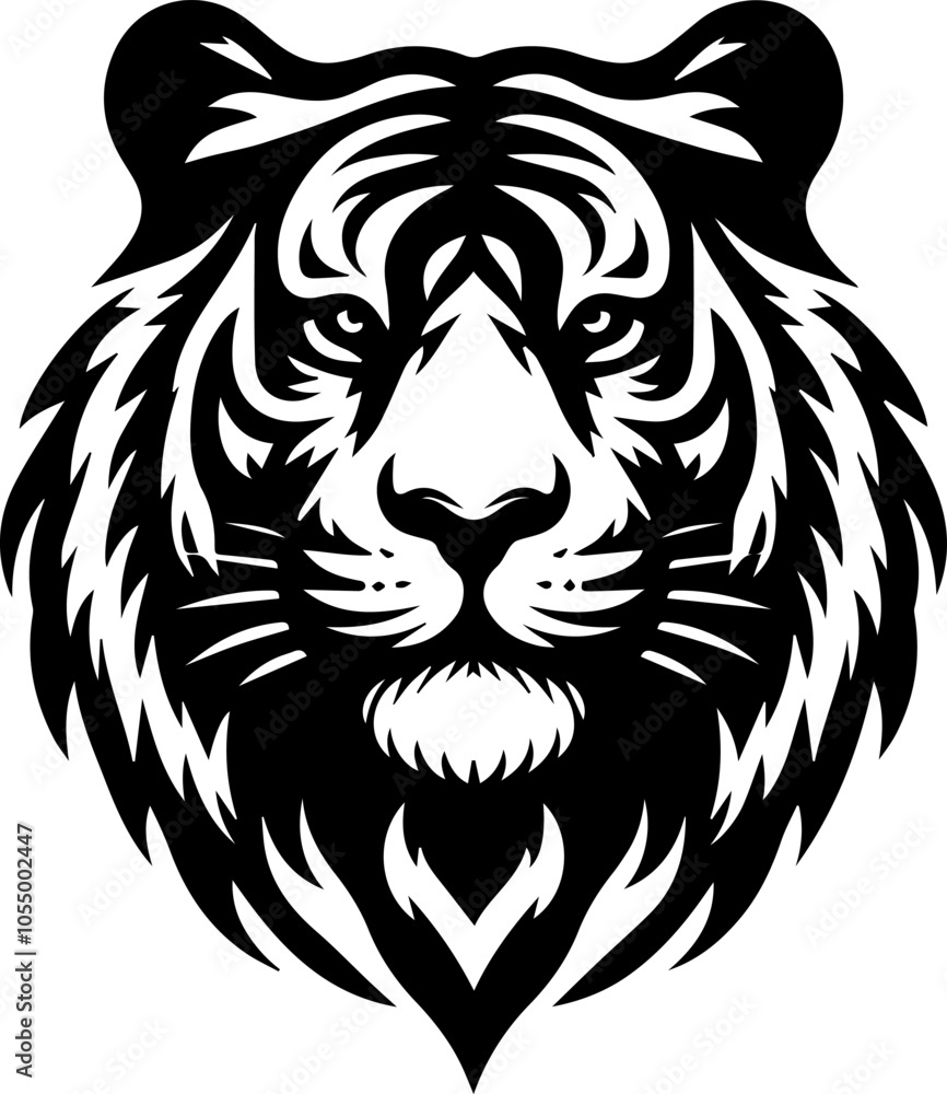 Fototapeta premium Silhouette of a Royal Bengal Tiger head vector art illustration with a white background