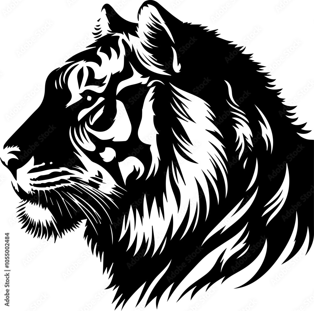 Obraz premium Silhouette of a Royal Bengal Tiger head vector art illustration with a white background 