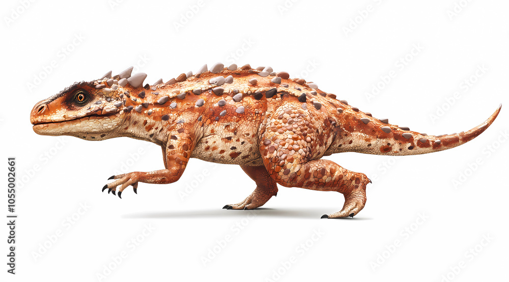 Naklejka premium Majestic Carnotaurus: A Side View of the Realistic Dinosaur on White Background