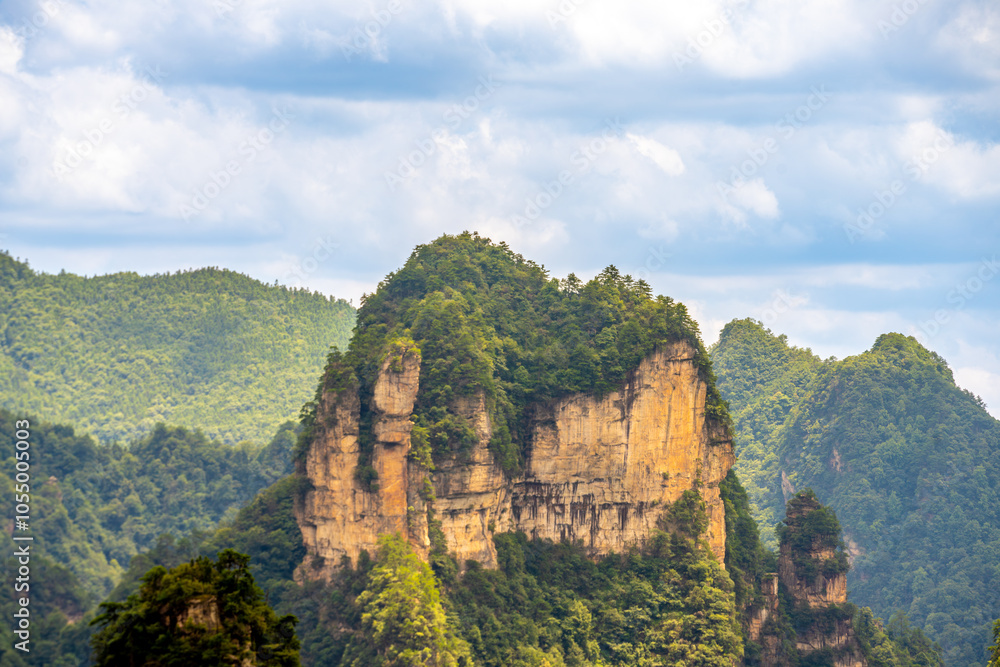 Naklejka premium Majestic Mountain Peaks and Dense Forests in Zhangjiajie Scenic Area, Hunan, China
