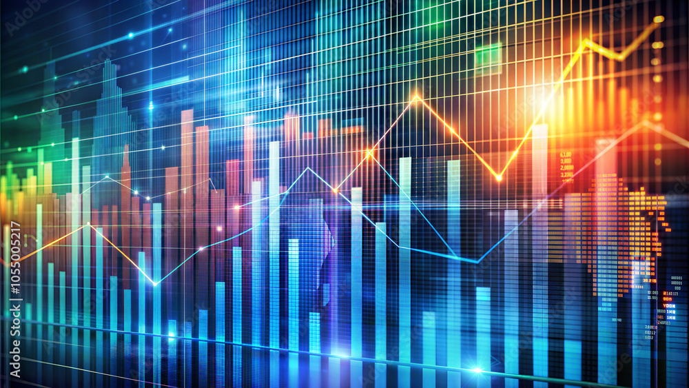 Abstract financial data visualization with colorful charts and graphs on a glowing background Abstract financial data visualization with colorful charts and graphs on a glowing background