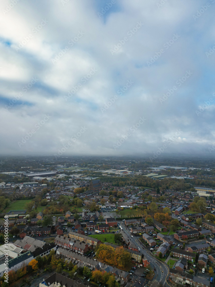 Aerial View of Manchester City During Cloudy and Rainy Day over England UK Aerial View of Manchester City During Cloudy and Rainy Day over England UK