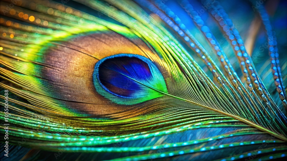 Obraz premium A Close-Up View of the Vibrant Hues and Intricate Patterns Found in a Single Peacock Feather