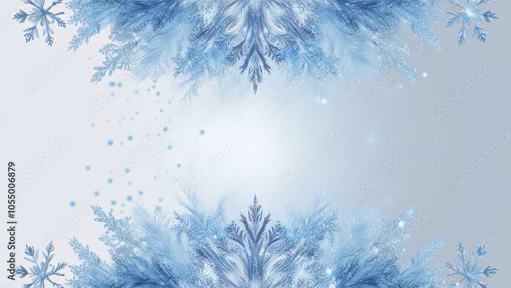 Frozen blue winter wonderland with snowflakes, perfect for Christmas card designs Frozen blue winter wonderland with snowflakes, perfect for Christmas card designs