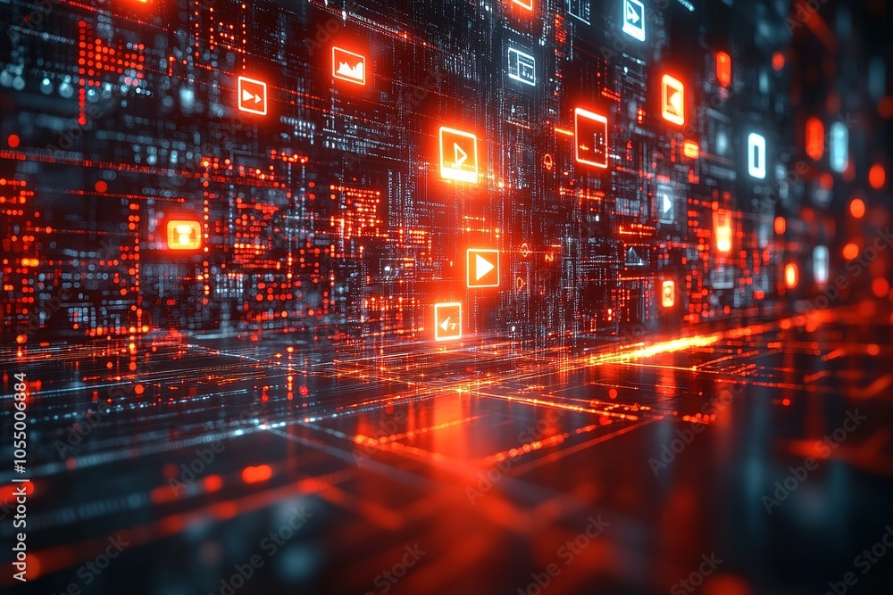 Fototapeta premium Abstract digital network with glowing icons. (7)
