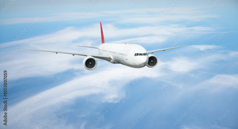 Obraz premium White passenger airplane flying in the sky amazing clouds in the background - Travel by air transport