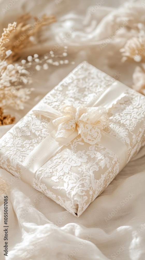 This mockup shows elegant wrapping paper with a lace pattern for a sophisticated touch This mockup shows elegant wrapping paper with a lace pattern for a sophisticated touch