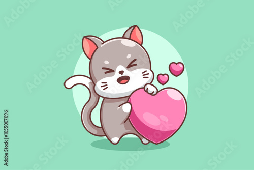Cute cat with love heart cartoon