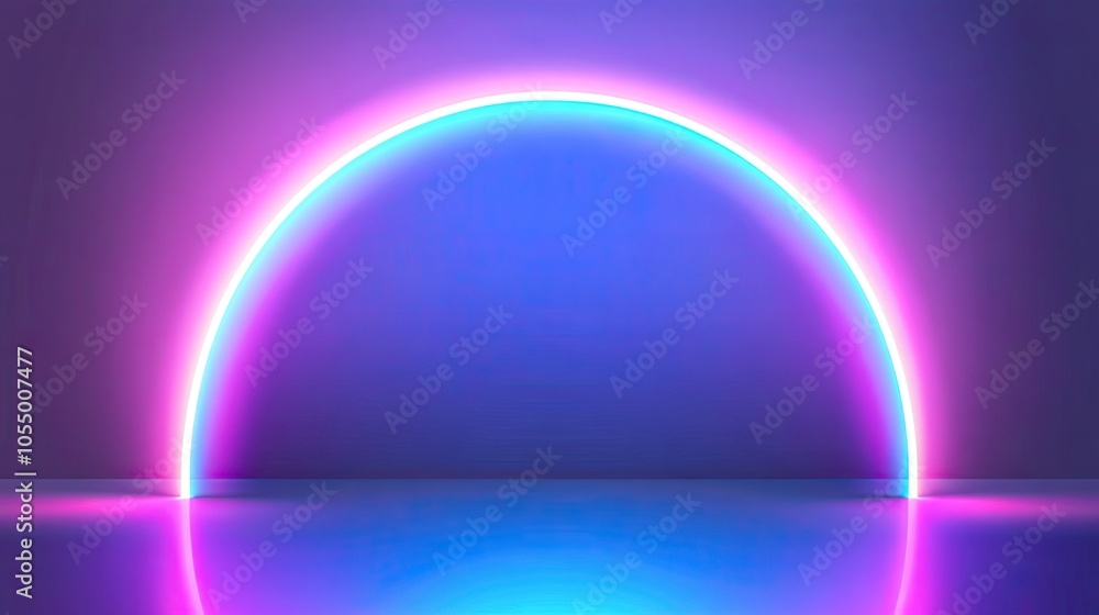 Glowing Neon Light Arch in Purple and Blue on a Dark Background, Vector Illustration with Bright Colors and Symmetrical Balance, Perfect for Wallpaper and Poster Design Glowing Neon Light Arch in Purple and Blue on a Dark Background, Vector Illustration with Bright Colors and Symmetrical Balance, Perfect for Wallpaper and Poster Design